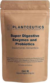 Enzimas Digestivas Super Digestive Enzymes and Probiotics - Enzimas y cepas probióticas, mejora la digestión y absorción de nutrientes y proteínas  90 caps | PLANTCEUTICS